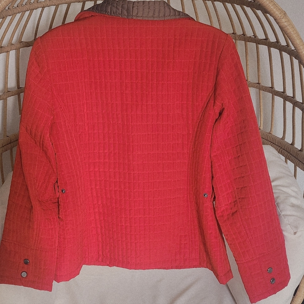 Gallery Quilted Fall Women's Jacket Pockets Zip Lined Red & Brown Size L - Picture 8 of 11